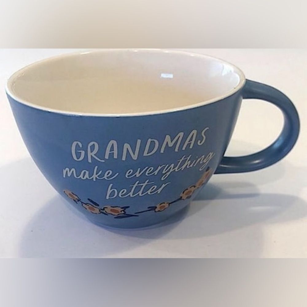 Threshold Mug Grandmas Make Everything Better blue dainty floral wide 5” round